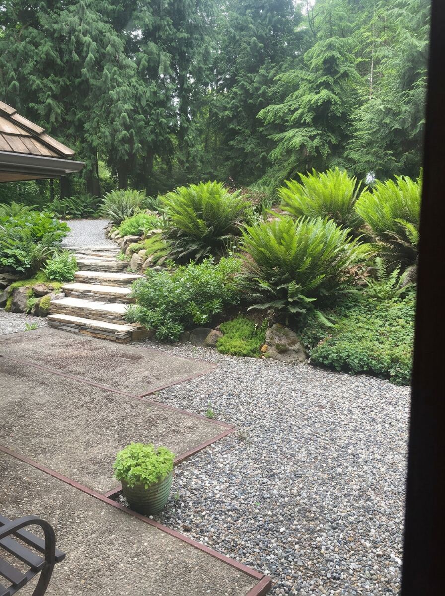 Quiet Pacific Northwest garden setting outside the studio